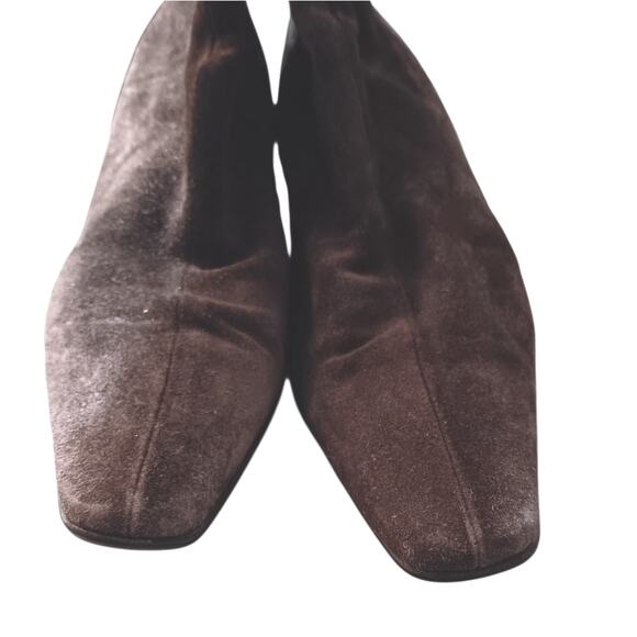 Y2K Vintage PRADA Kitten Heel Suede Boots 37 6.5 Square Toe Brown 2000's Buckle - Picture 8 of 14